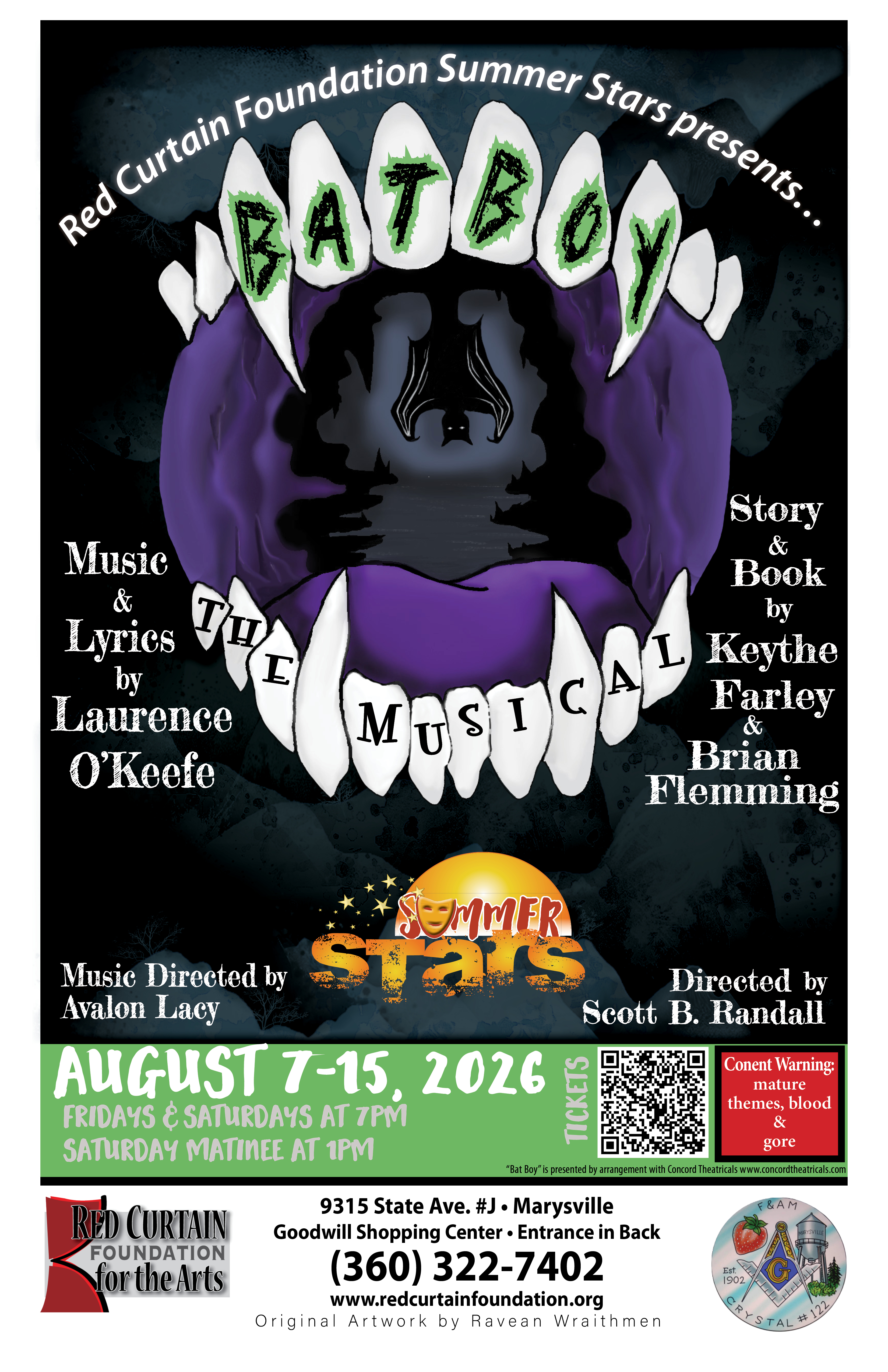 Poster advertising the Bat-Boy Musical. Showing August 7-15th!